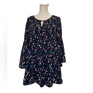 Spense Navy Multicolor Polka Dot Tunic Blouse Size L